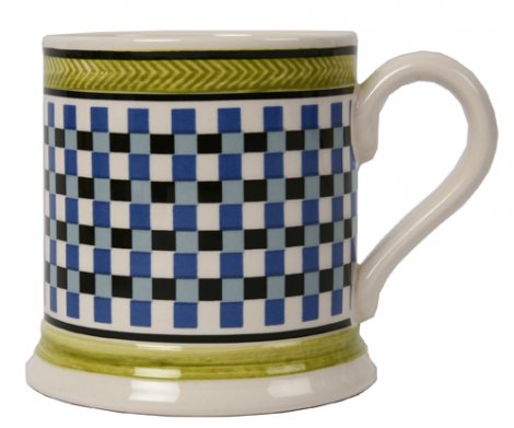 Leeds Pottery Mochaware Blue Chequer Mug-0