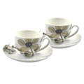 Sanderson Etchings & Roses Set Of 2 Espresso Cups & Saucers Gift Boxed-1006