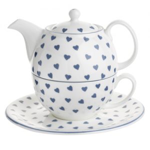 Nina Campbell Blue Hearts Tea For One Teapot, Cup & Saucer-0