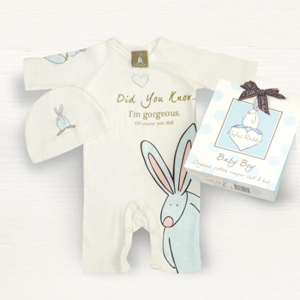 Rufus Rabbit Baby Boy Romper Suit & Hat Gift Set-0