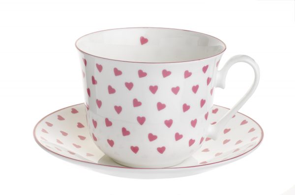 Nina Campbell Pink Heart Breakfast Cup & Saucer-0