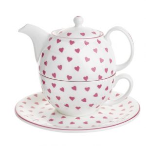 Nina Campbell Pink Hearts Tea For One Teapot, Cup & Saucer-0