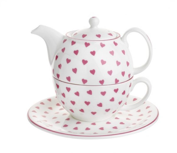 Nina Campbell Pink Hearts Tea For One Teapot, Cup & Saucer-0