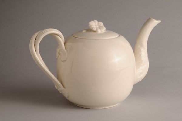 Hartley Greens & Co Leeds Pottery Creamware Round Teapot, Twisted Handle-0