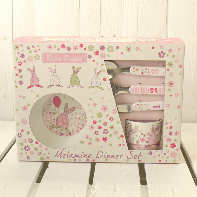 Rufus Rabbit Little Girl Melamine Dinner Set English Designer Gifts