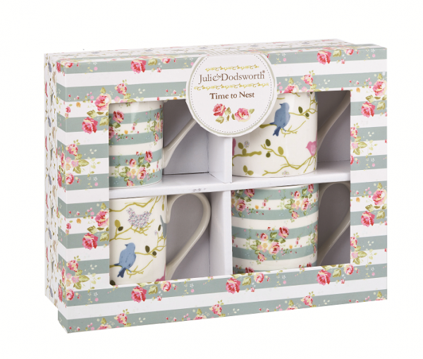 Julie Dodsworth Vintage Floral Birds Set of 4 Mugs-0