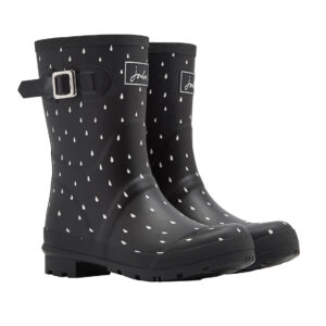 Joules Rain Drops Print Mid Height Wellington Boots, Black-0