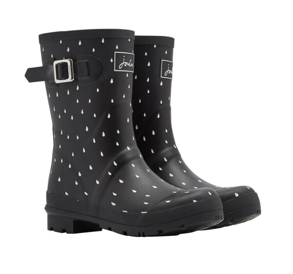Joules Rain Drops Print Mid Height Wellington Boots, Black-0