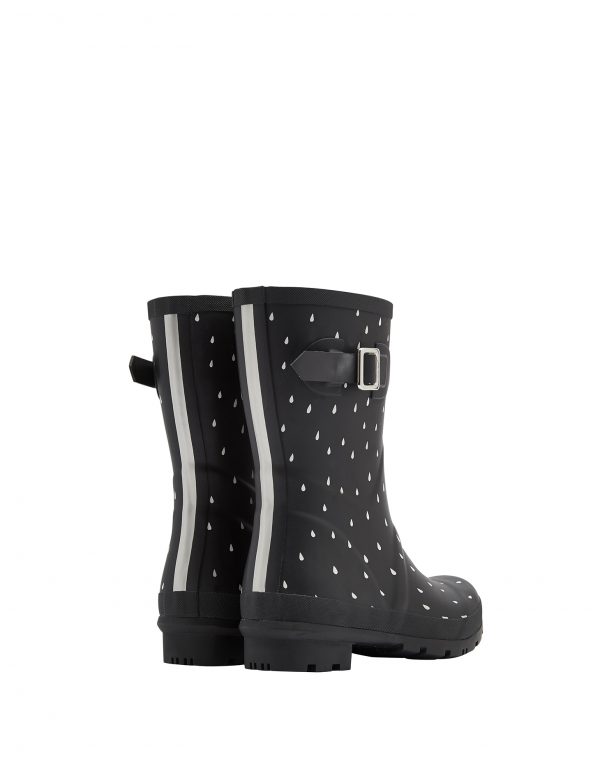 Joules Rain Drops Print Mid Height Wellington Boots, Black-2856