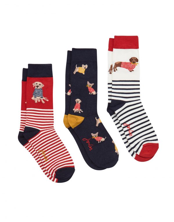 Joules Women's Brilliant Bamboo Dog Socks, pack of 3-0