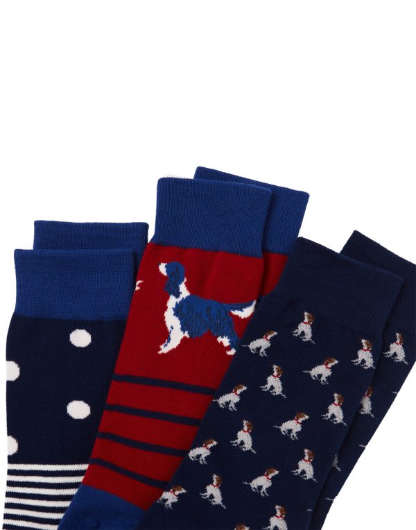 Joules Mens Striking Dog Socks , Pack of 3 - Image 2