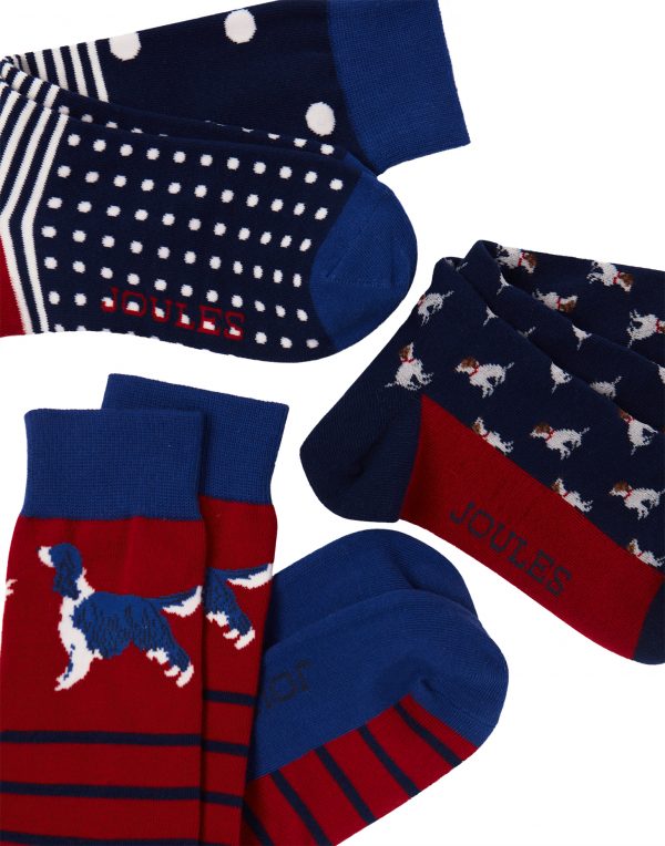 Joules Mens Striking Dog Socks , Pack of 3 - Image 3