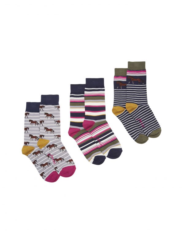 Joules Women's Brilliant Bamboo Horse Socks, Pack Of 3-0