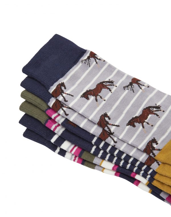 Joules Women's Brilliant Bamboo Horse Socks, Pack Of 3-3002