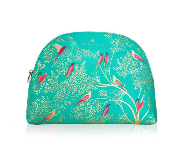 Sara Miller Large Green Birds Cosmetics Bag-3170