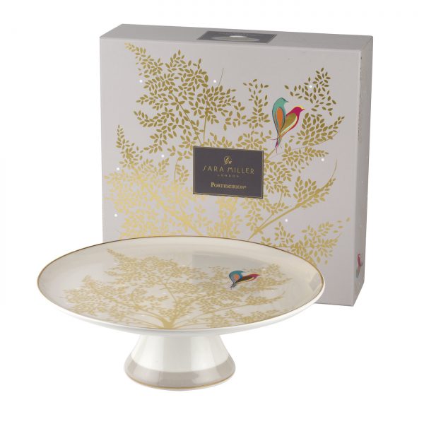 Sara Miller Grey Lovebirds Round Cake Stand Gift Boxed-0