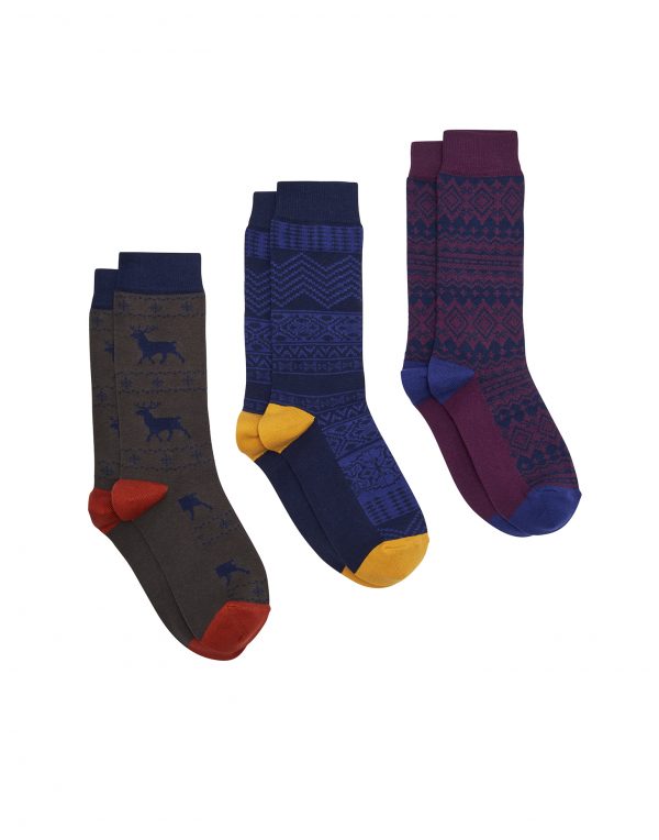 Joules Men's Striking Christmas Socks 3pk Gift Boxed, Fairisle -3134