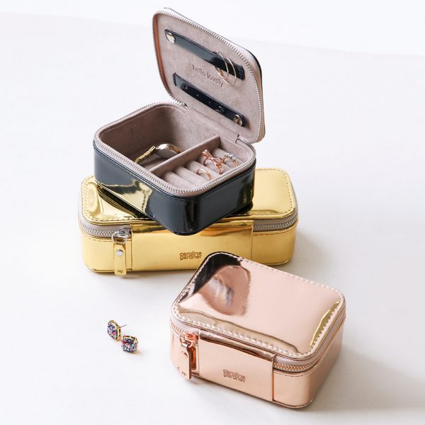 Caroline Gardner Metallic Rose Gold Travel Jewellery Box-3242