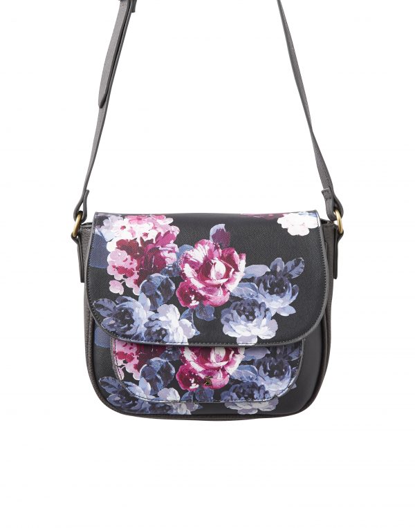 Joules Darby Print Black Winter Floral Saddle Bag-0