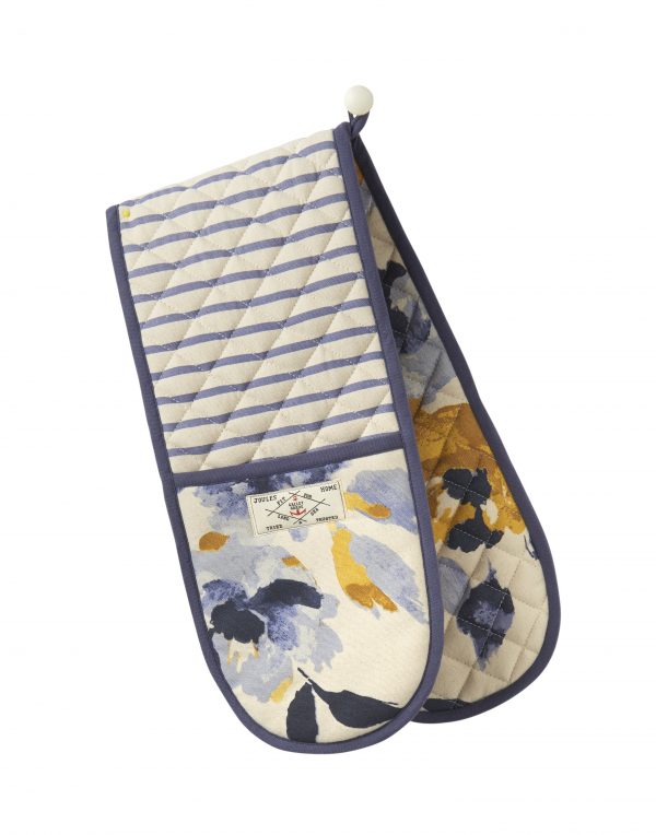 Joules White Ocean Floral Double Oven Gloves-0