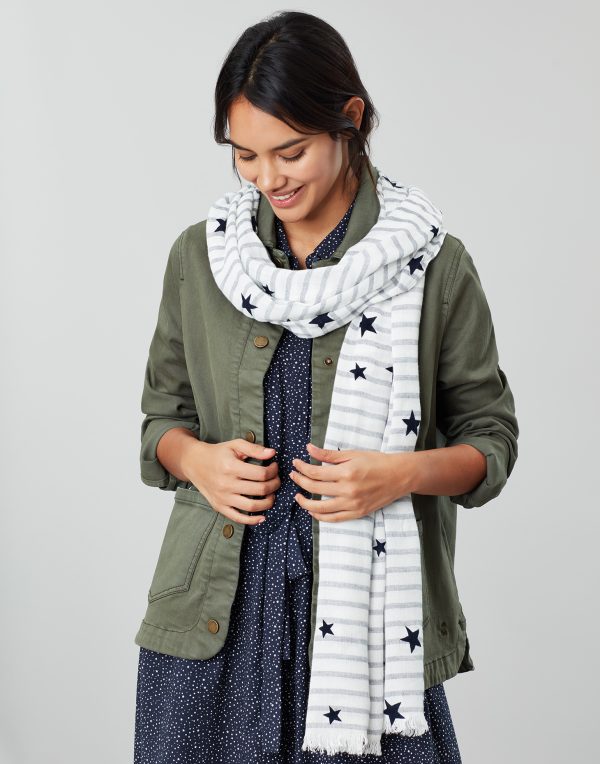 Joules Corin Cream Navy Star Scarf-0