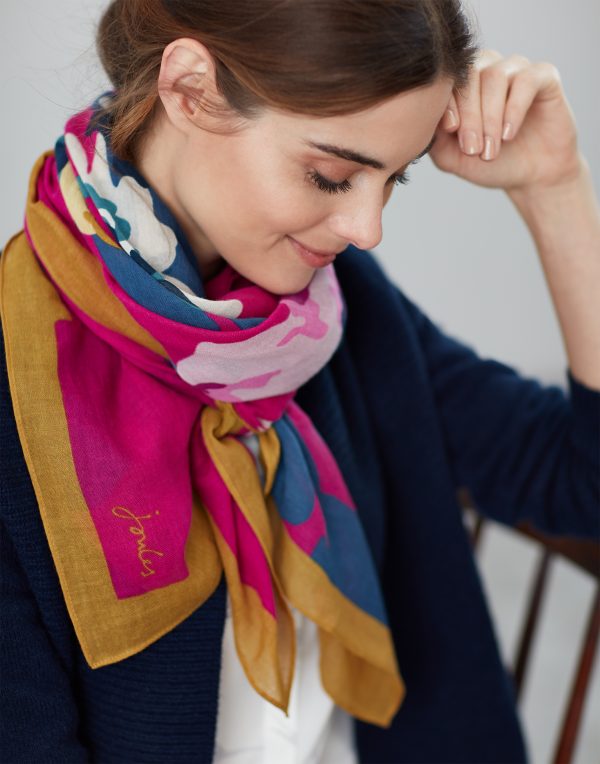 Joules 30th Anniversary Atmore Pink Floral Scarf-3735