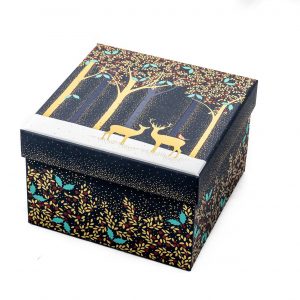 Sara Miller Luxury Deer & Robin Navy Medium Gift Box -0