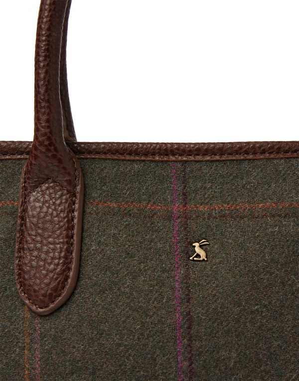 Joules Dark Green Tweed Tote Hand Bag-3784