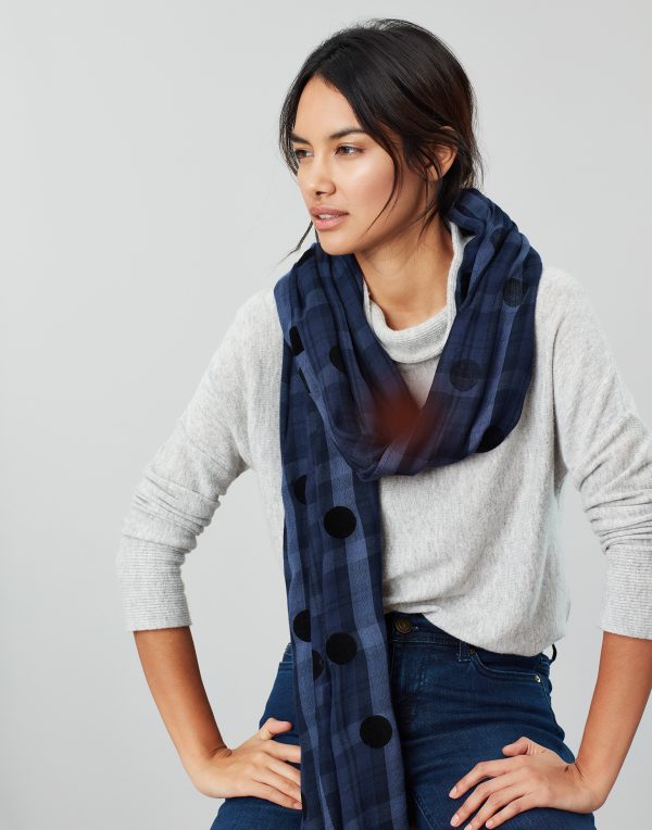 Joules Corin Blue Cotton Check Scarf-0