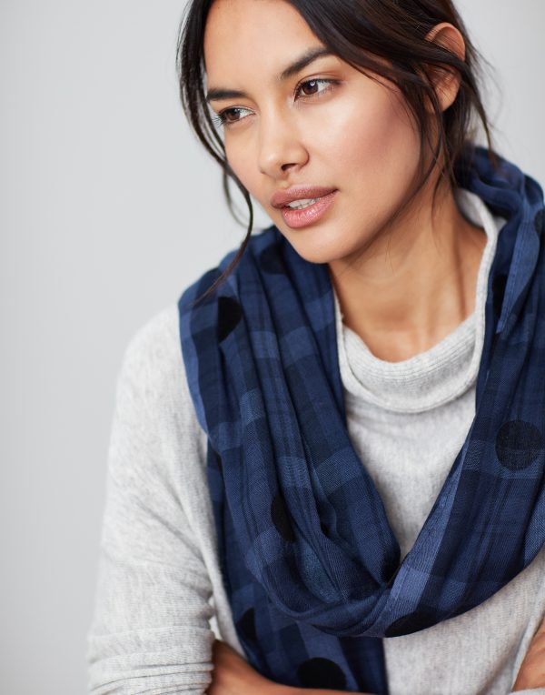 Joules Corin Blue Cotton Check Scarf-3762