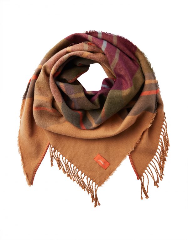 Joules Wilstow Brown Check Triangle Scarf-3763