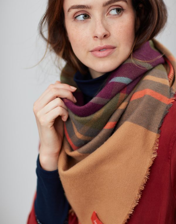 Joules Wilstow Brown Check Triangle Scarf-0