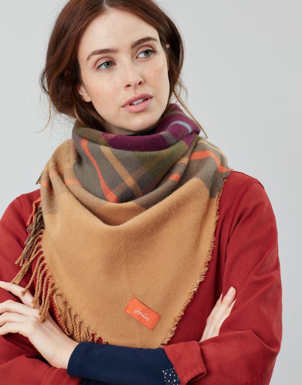 Joules Wilstow Brown Check Triangle Scarf-3765