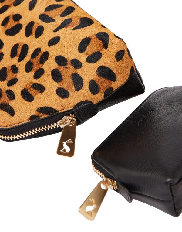 Joules Peplow Leather Two Pack Cosmetic Purses, Black and Leopard Print - Image 3