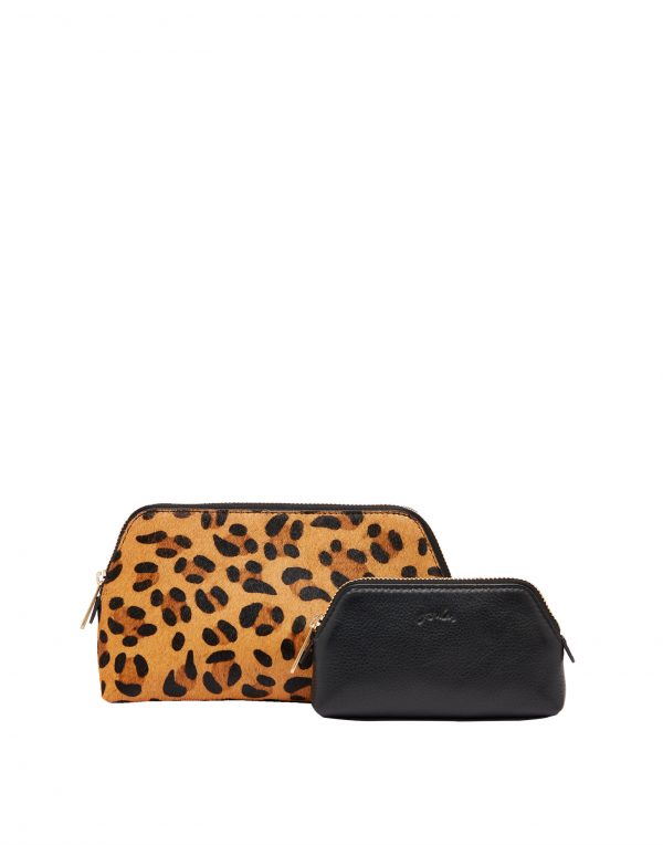 Joules Peplow Leather Two Pack Cosmetic Purses, Black and Leopard Print - Image 5