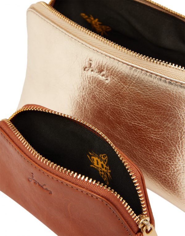 Joules Peplow Leather Two Pack Cosmetic Purses, Gold and Tan - Image 3