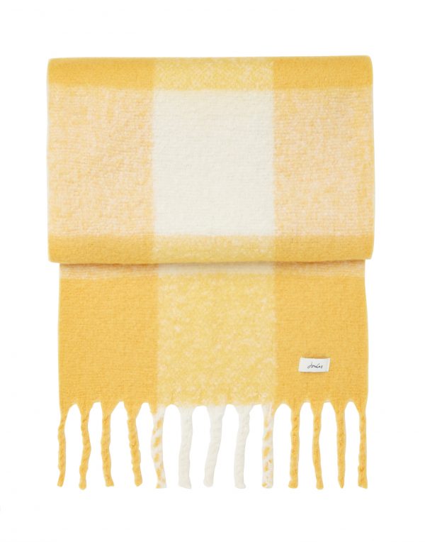 Joules Lin Yellow White Checked Scarf - Image 3