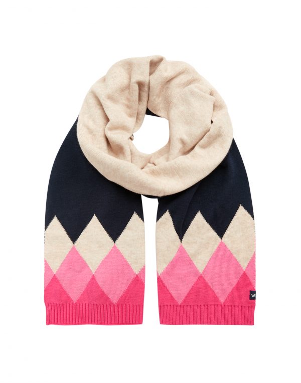 Joules Navy and Pink Argyle Scarf - Image 2