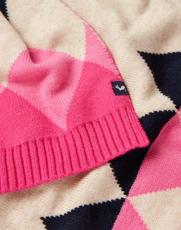 Joules Navy and Pink Argyle Scarf - Image 3