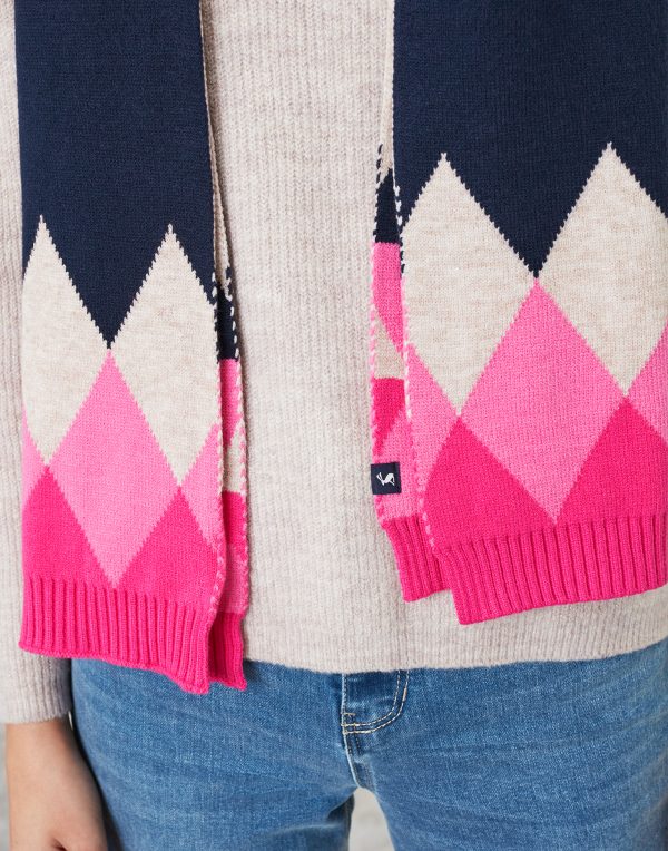 Joules Navy and Pink Argyle Scarf - Image 4