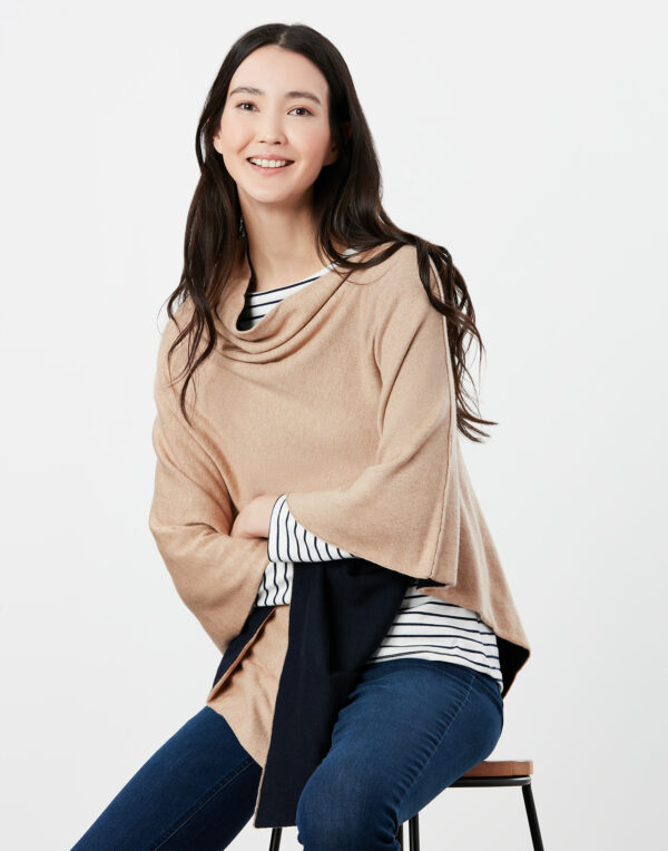 Joules Camel Navy Knitted Poncho - Image 3