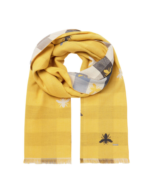 Joules Gold Bee Check Jacquard Scarf - Image 2