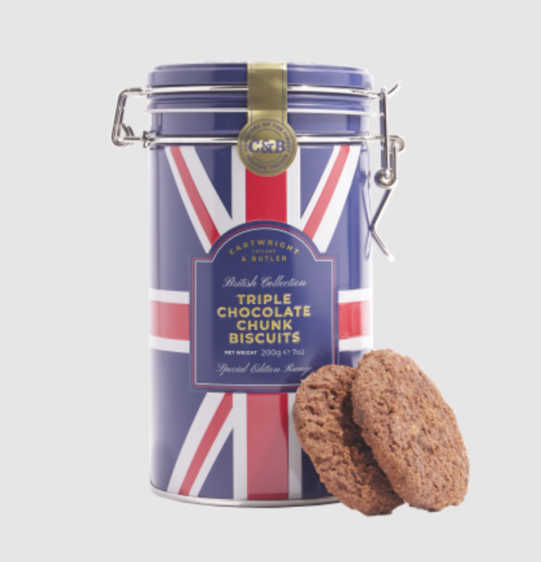 Cartwright and butler union jack triple chocolate chunk biscuits tin
