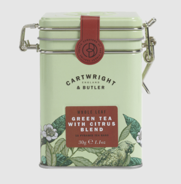 Cartwright and butler whole leaf green tea with citrus blend tin
